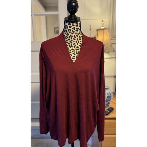 Talbots Burgundy Pullover Knit Blouse High Collar Long Sleeves Size 3X - Picture 1 of 8